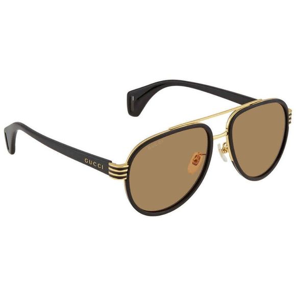 NEW Gucci Black and Gold Aviator Men's Sunglasses - Picture 1 of 4